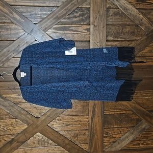 Small LuLaRoe Monroe Kimono Blue Black Pink Print